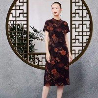 丽写香云桑蚕丝大码女装中年妈妈装新款连衣裙