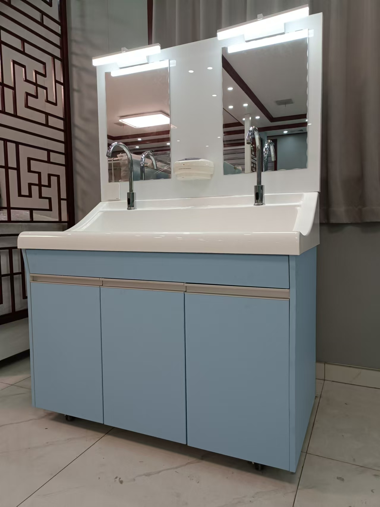 高分子二人位洗手池 医院用感应式实验室刷手池